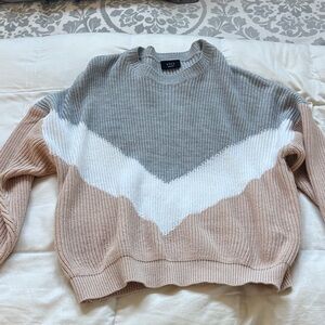 Vici Women's Chevron Knit Sweater - Gray, White, Tan